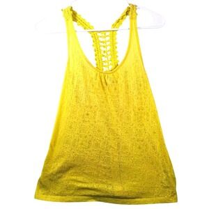 Vintage L.e.i. Women M Y2k Racerback Tank Top Burnout Floral Crochet Yellow 90's
